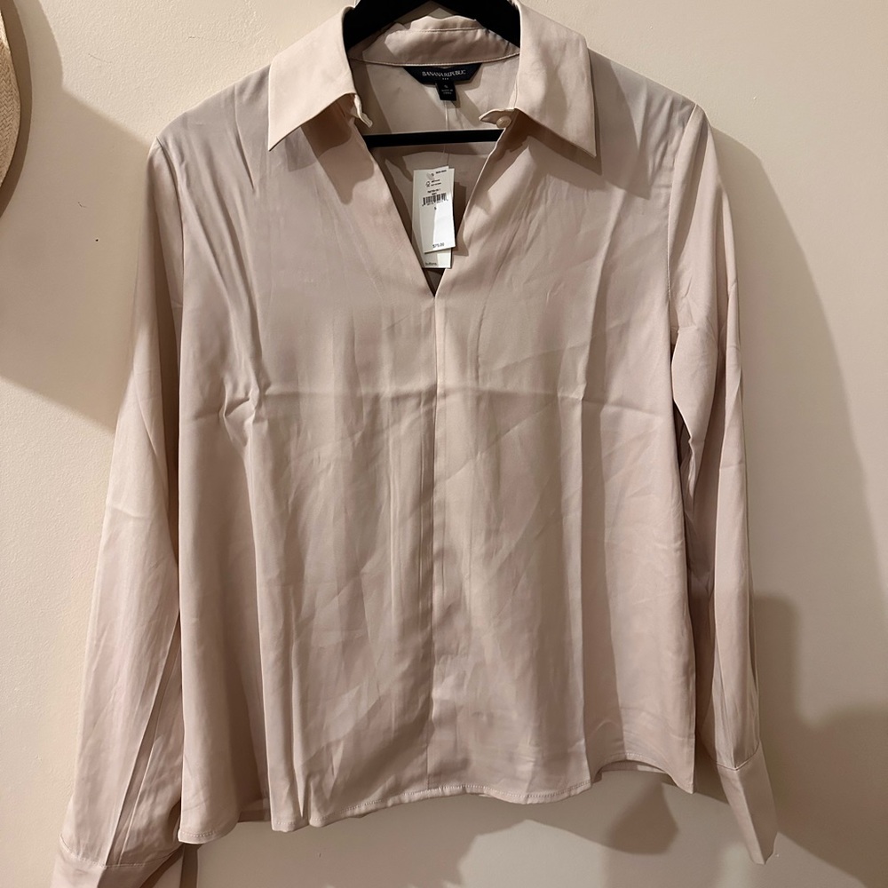 Light brown long sleeve silk blouse size small
